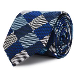 Blue checked silk tie