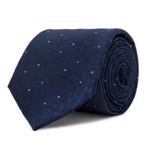 Classic tie in Pure Silk Fantasy with Damask flowers in Navy blue color.