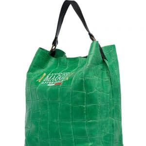 Green Shopper Bag with crocodile print