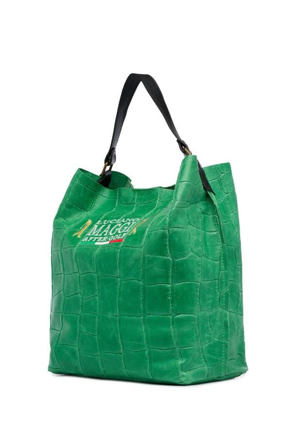 Green Shopper Bag con stampa Coccodrillo